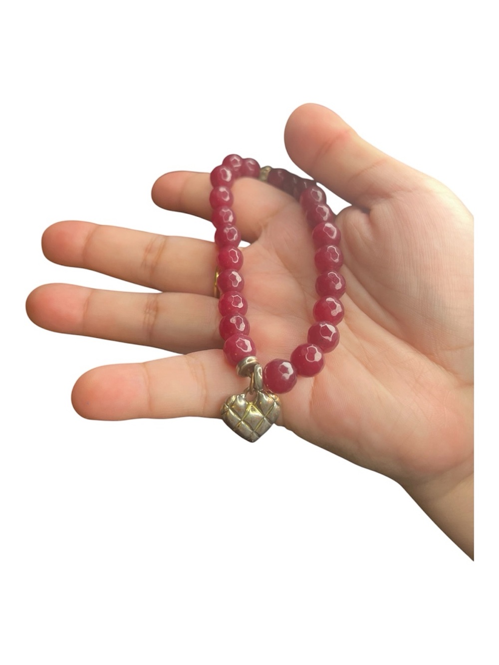 Cherry color Beaded Bracelet with Heart Charm